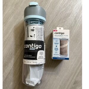 Contigo Clybourn Filtration Water Bottle 24oz Autoseal Blue with Extra Filter
